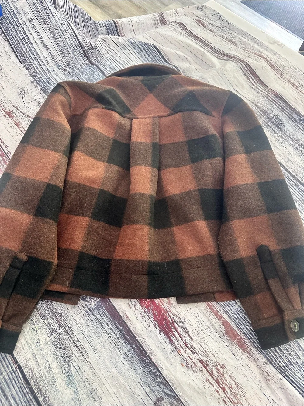 Free Assembly Women’s Brown & Black Plaid Wool-Blend Cropped Shacket